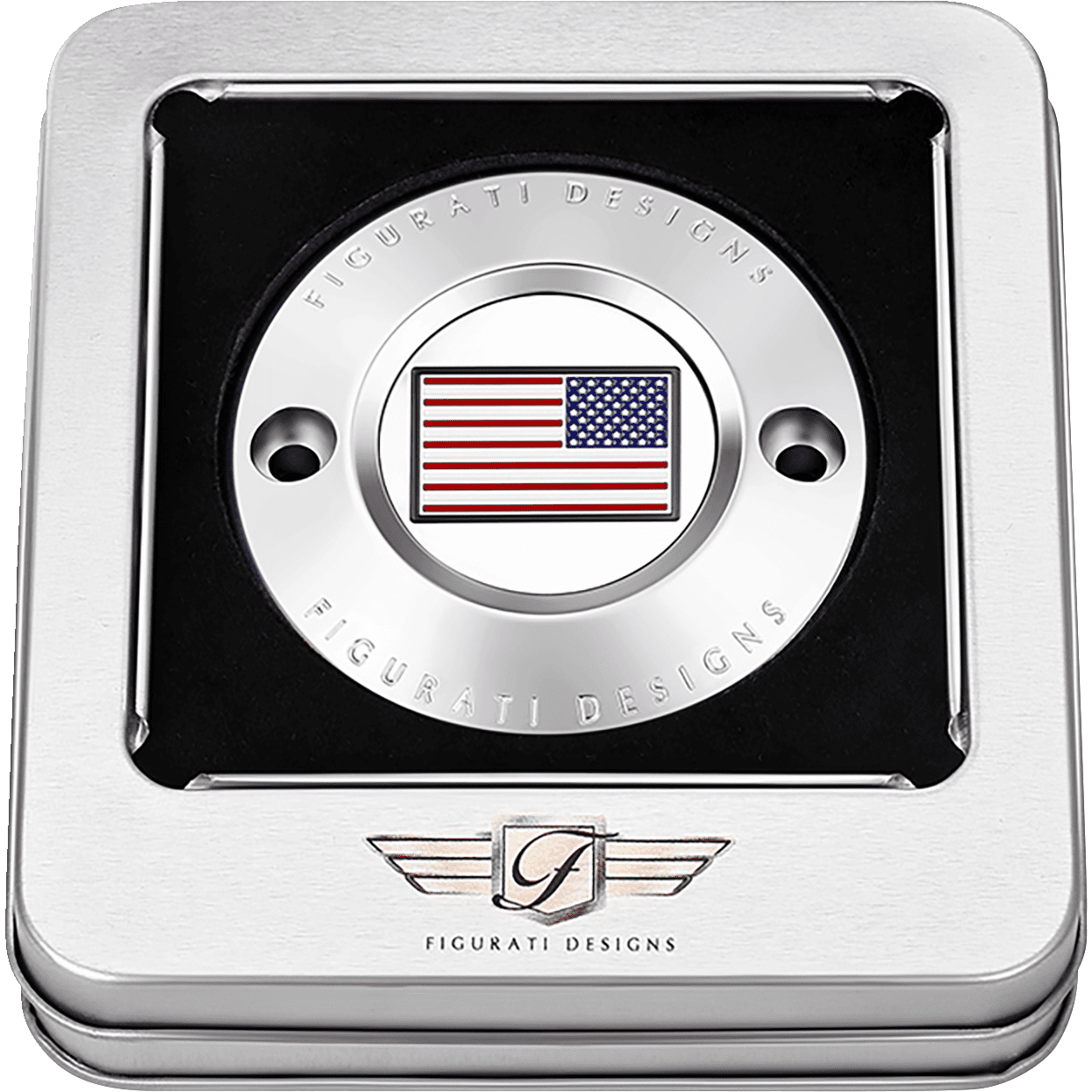 FIGURATI DESIGNS Timing Cover 2 Hole American Flag Stainless Steel FD20TC2HSS