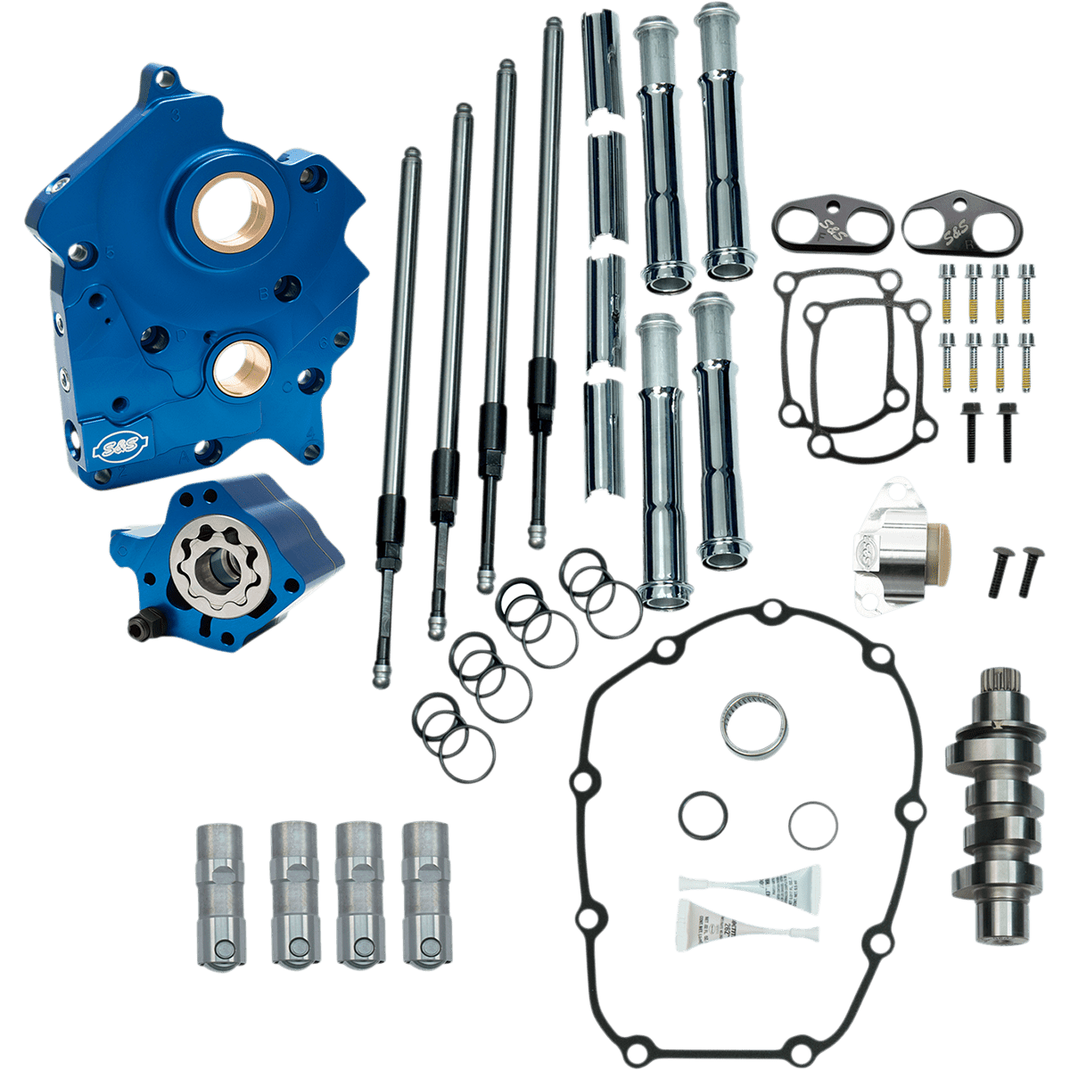 S&S CYCLE Cam Chest Kit with Plate Chain Drive Oil Cooled 475 Cam Chrome Pushrods M8 3101004B