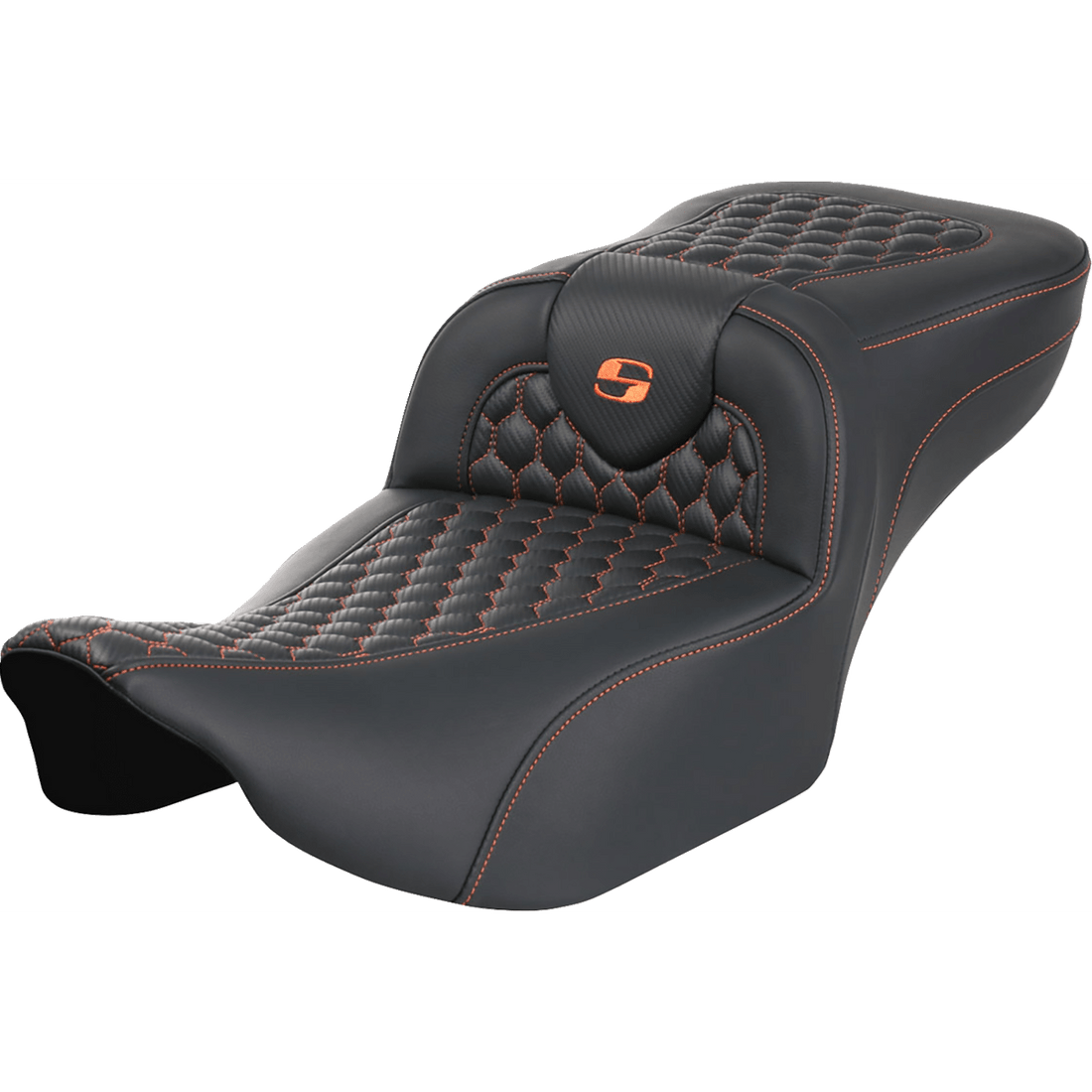 SADDLEMEN Roadsofa™ Extended Reach Seat without Backrest Honeycomb Orange Stitch FLTR/FLHX '23-'24