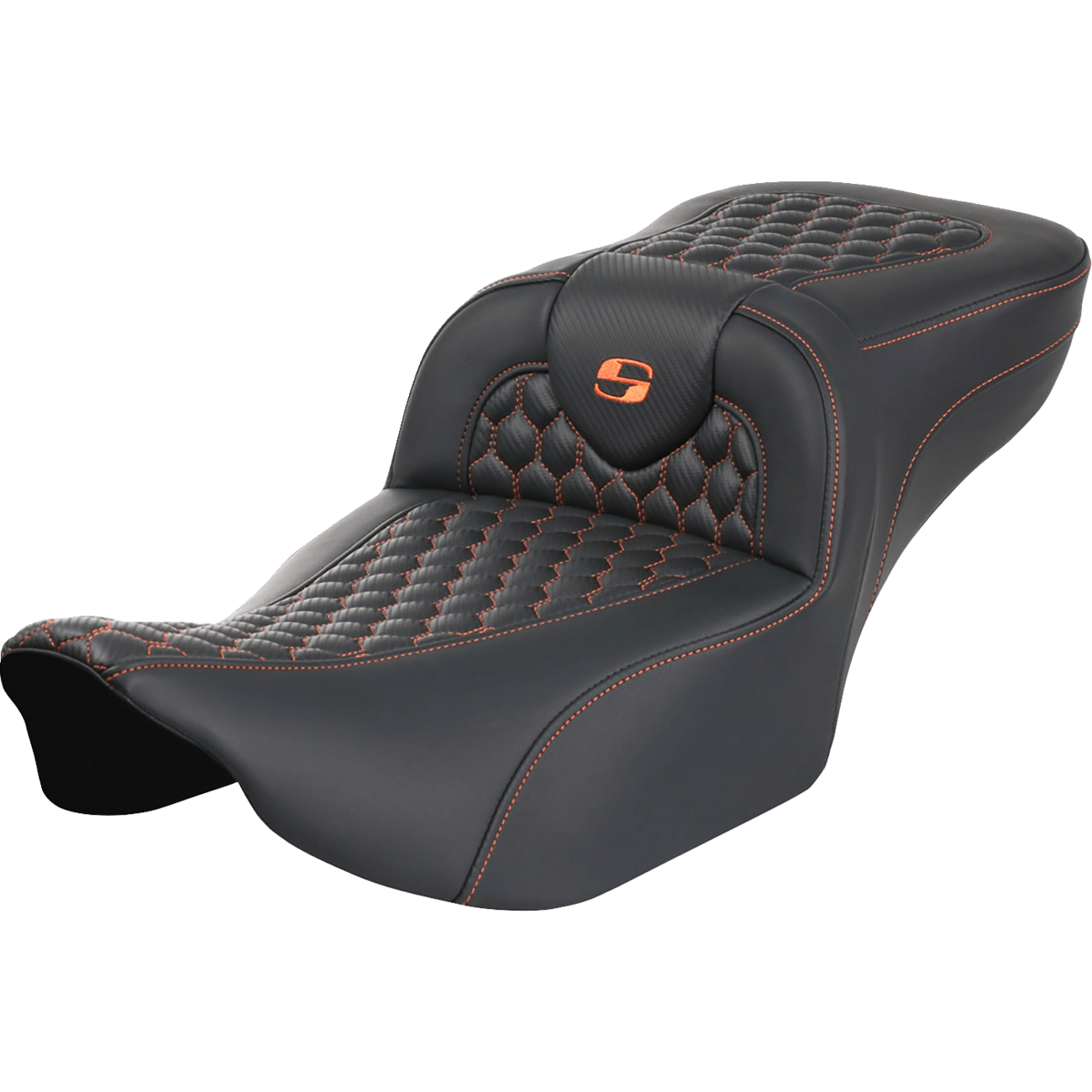 SADDLEMEN Roadsofa™ Extended Reach Seat without Backrest Honeycomb Orange Stitch FLTR/FLHX '23-'24