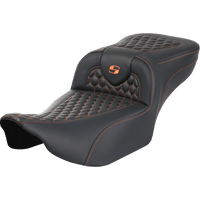 SADDLEMEN Roadsofa™ Extended Reach Seat without Backrest Honeycomb Orange Stitch FLTR/FLHX '23-'24