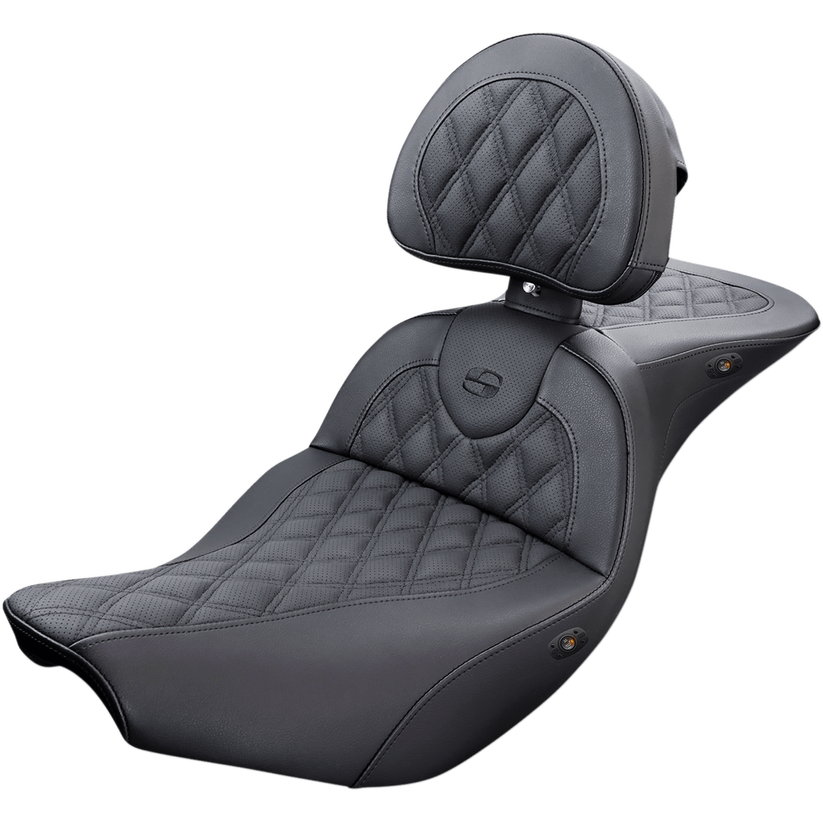 SADDLEMEN Roadsofa™ Seat With Backrest Full Lattice Stitch Heated Black Indian I1407182BRHCT