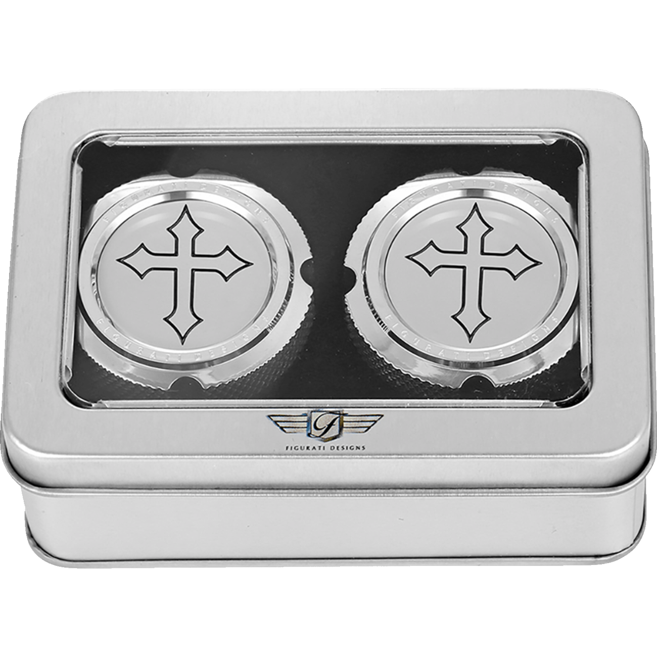 FIGURATI DESIGNS Axle Nut Cover Front Stainless Steel Cross Silver FD41FACSS