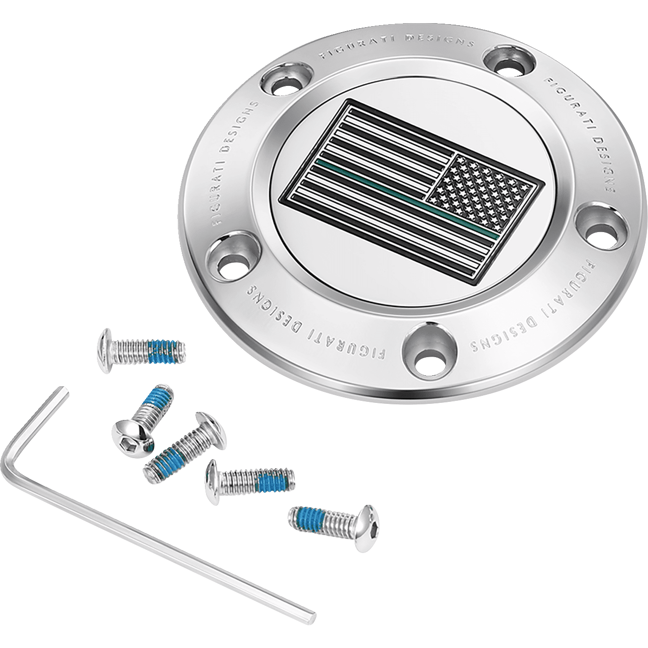 FIGURATI DESIGNS Timing Cover 5 Hole Green Line American Flag Stainless Steel FD72TC5HSS