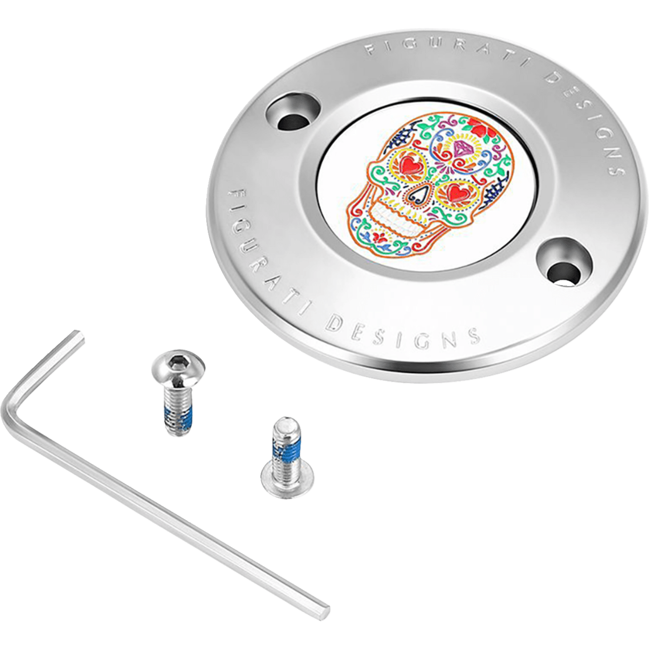 FIGURATI DESIGNS Timing Cover 2 Hole Sugar Skull Mirror Polished Stainless Steel FD30TC2HSS