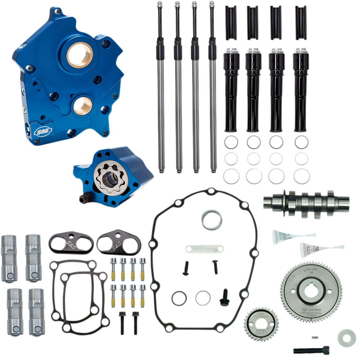 S&S CYCLE Cam Chest Kit with Plate Gear Drive Oil Cooled 465 Cam Black Pushrods M8 3101013A