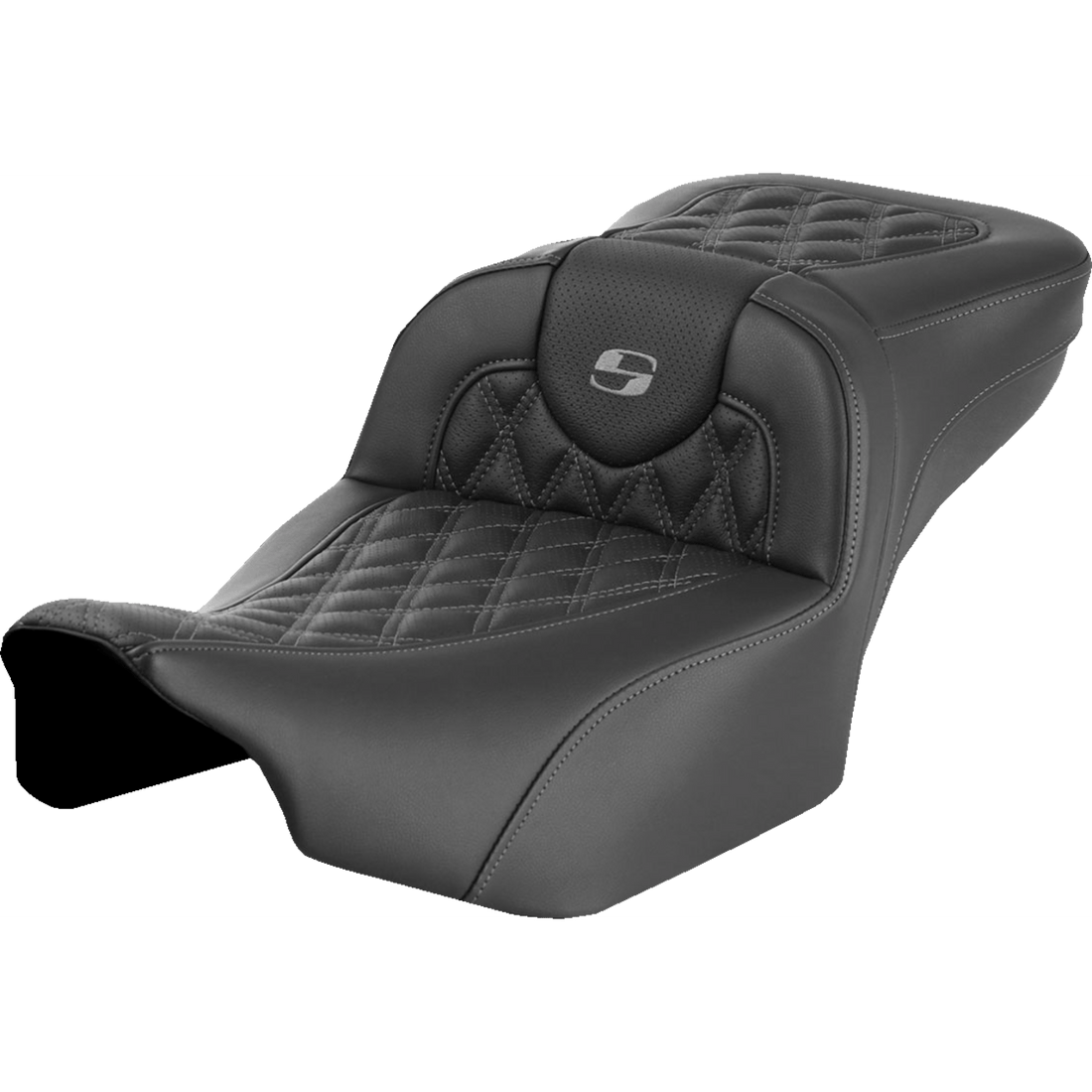 SADDLEMEN Roadsofa™ Extended Reach Seat without Backrest Lattice Stitch Gray Stitch FLTR/FLHX '23-'24