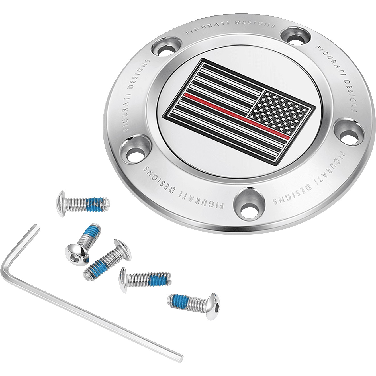 FIGURATI DESIGNS Timing Cover 5 Hole Red Line American Flag Stainless Steel FD73TC5HSS