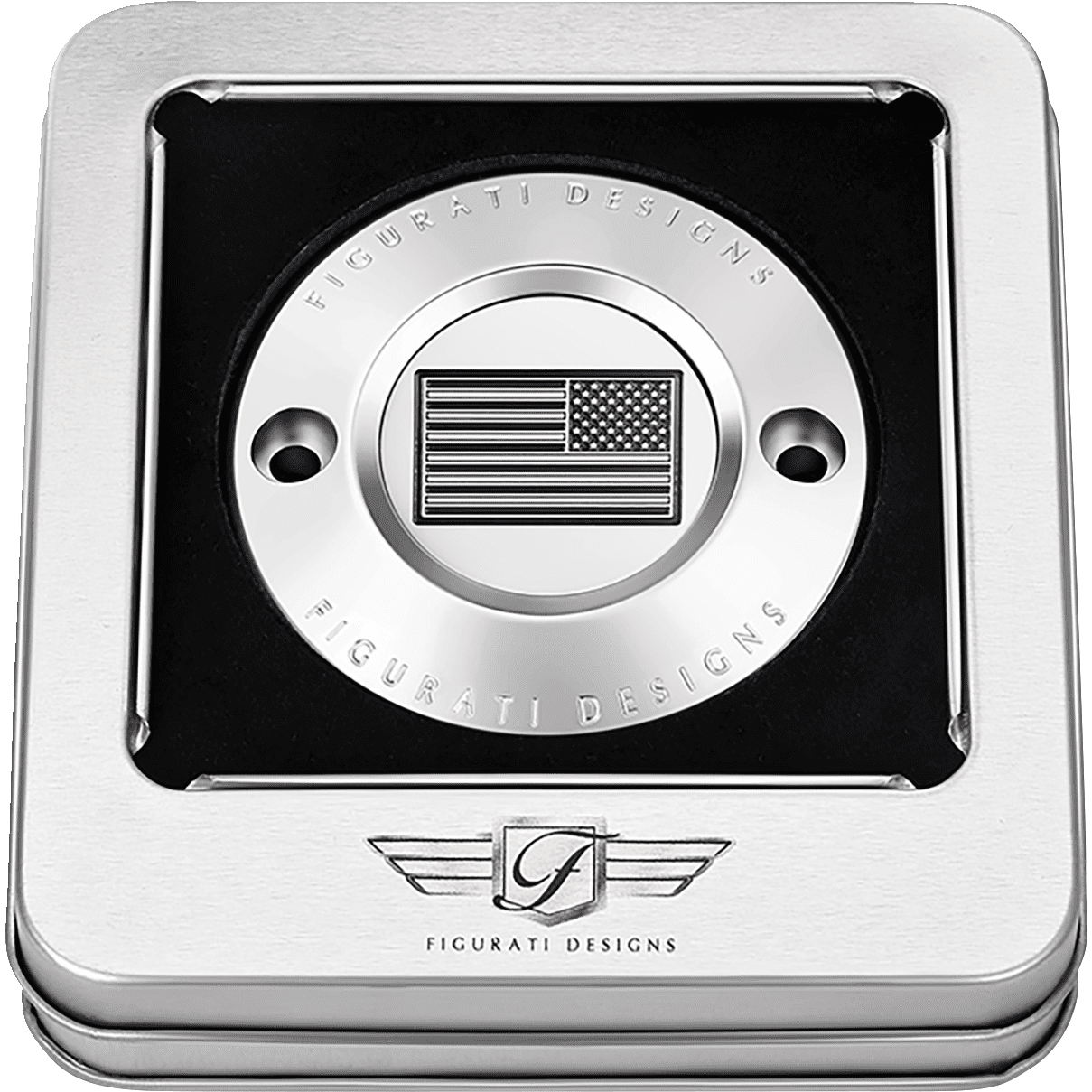 FIGURATI DESIGNS Timing Cover 2 Hole American Flag Contrast Cut Stainless Steel FD26RTC2HSS