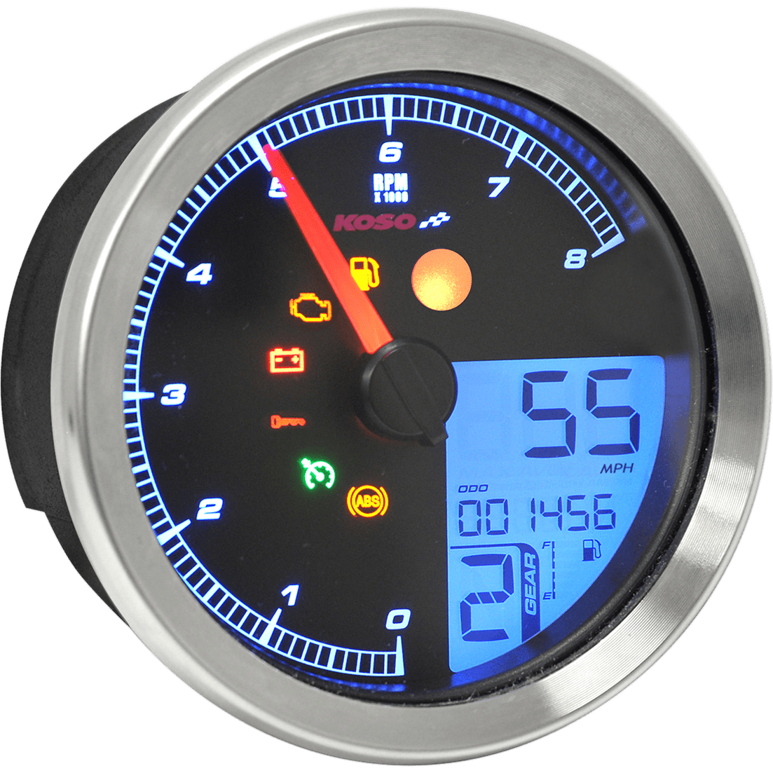 KOSO NORTH AMERICA Multi-Function Speedometer/Tachometer HD-04 Chrome BA051201