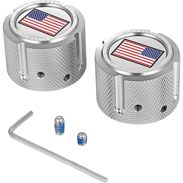 FIGURATI DESIGNS Axle Nut Cover Front Stainless Steel Red/White/Blue Flag Reversed Silver FD20FACSS