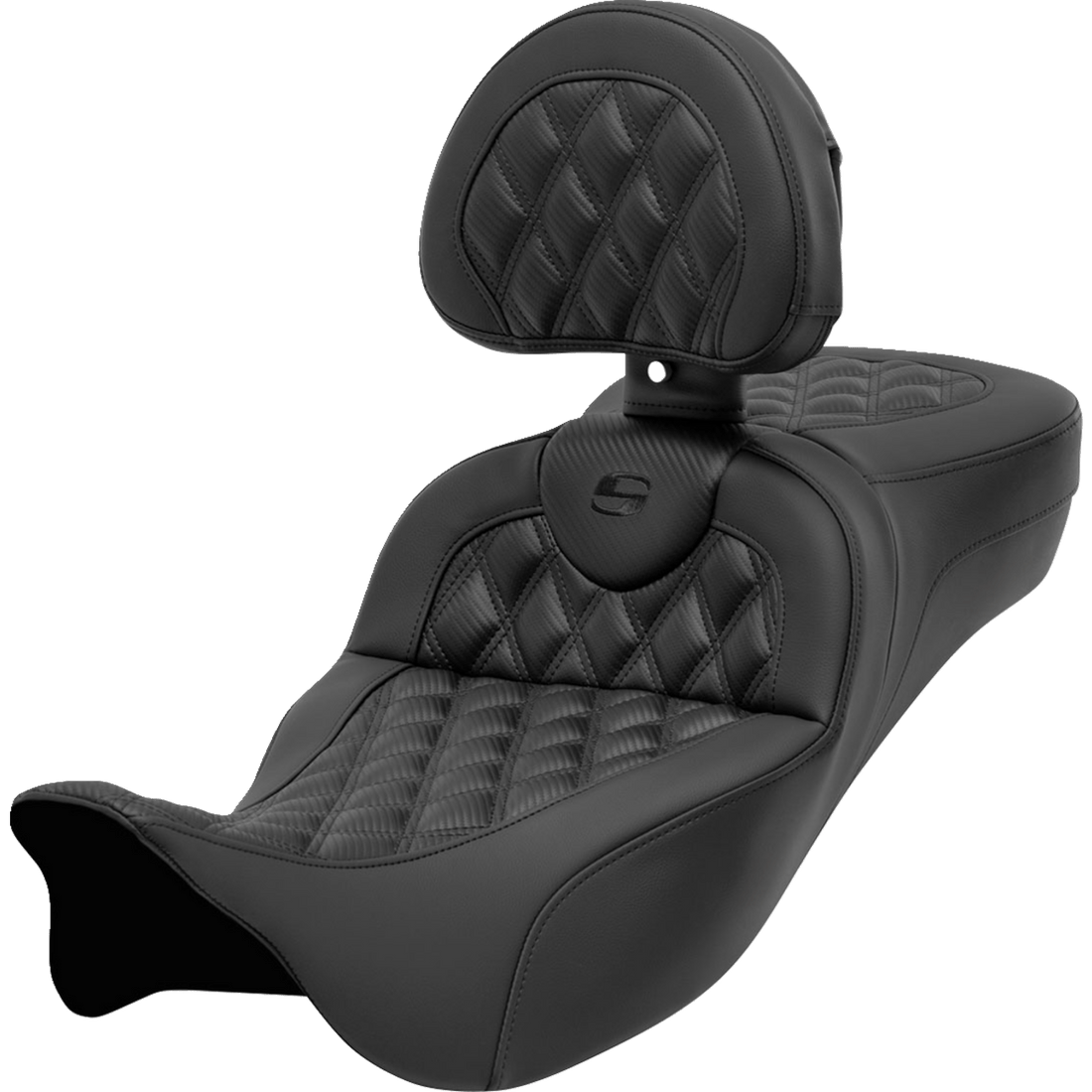 SADDLEMEN Roadsofa™ Seat with Backrest Lattice Stitch Carbon Fiber FL' 08-'23 80807CF184BR