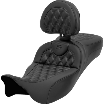 SADDLEMEN Roadsofa™ Seat with Backrest Lattice Stitch Carbon Fiber FL' 08-'23 80807CF184BR