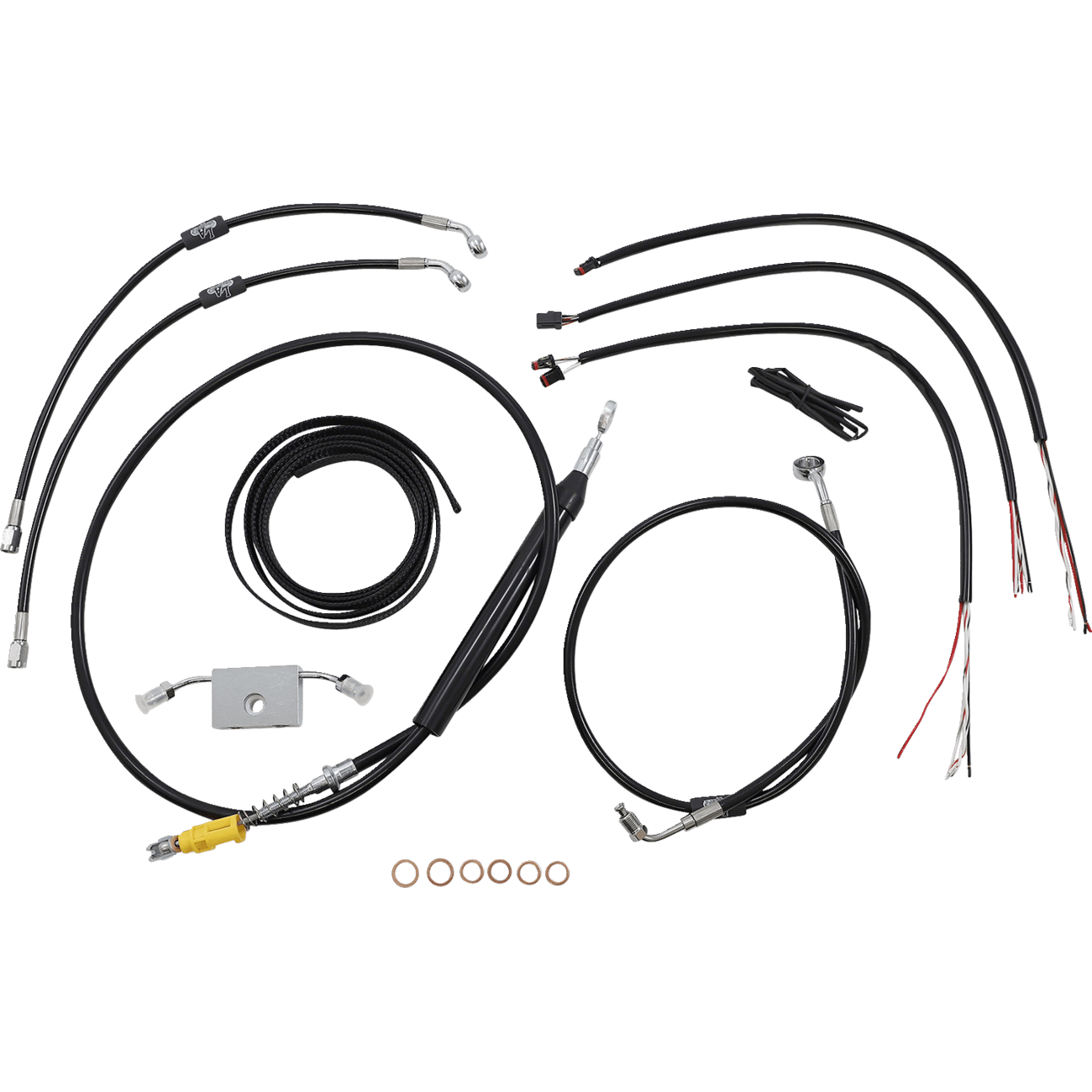 LA CHOPPERS Handlebar Cable/Brake Line Kit Quick Connect Complete 18" 20" Handlebars Black Vinyl LA8157KT219B