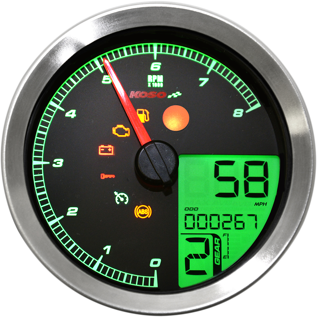 KOSO NORTH AMERICA Multi-Function Speedometer/Tachometer HD-04 Chrome BA051201