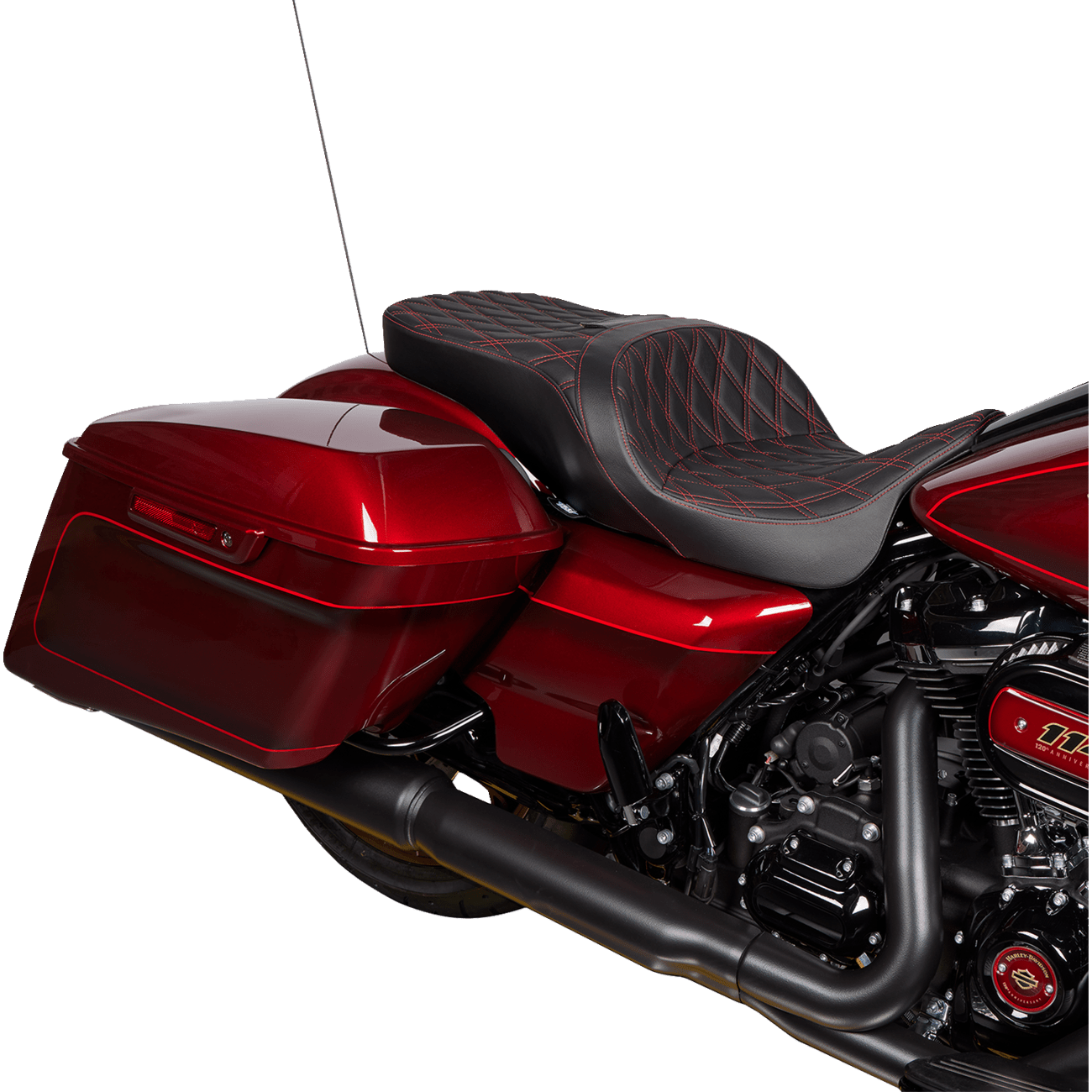 DRAG SPECIALTIES Freedom Seat Vinyl Double Diamond Red Stitch FLH '09-'23