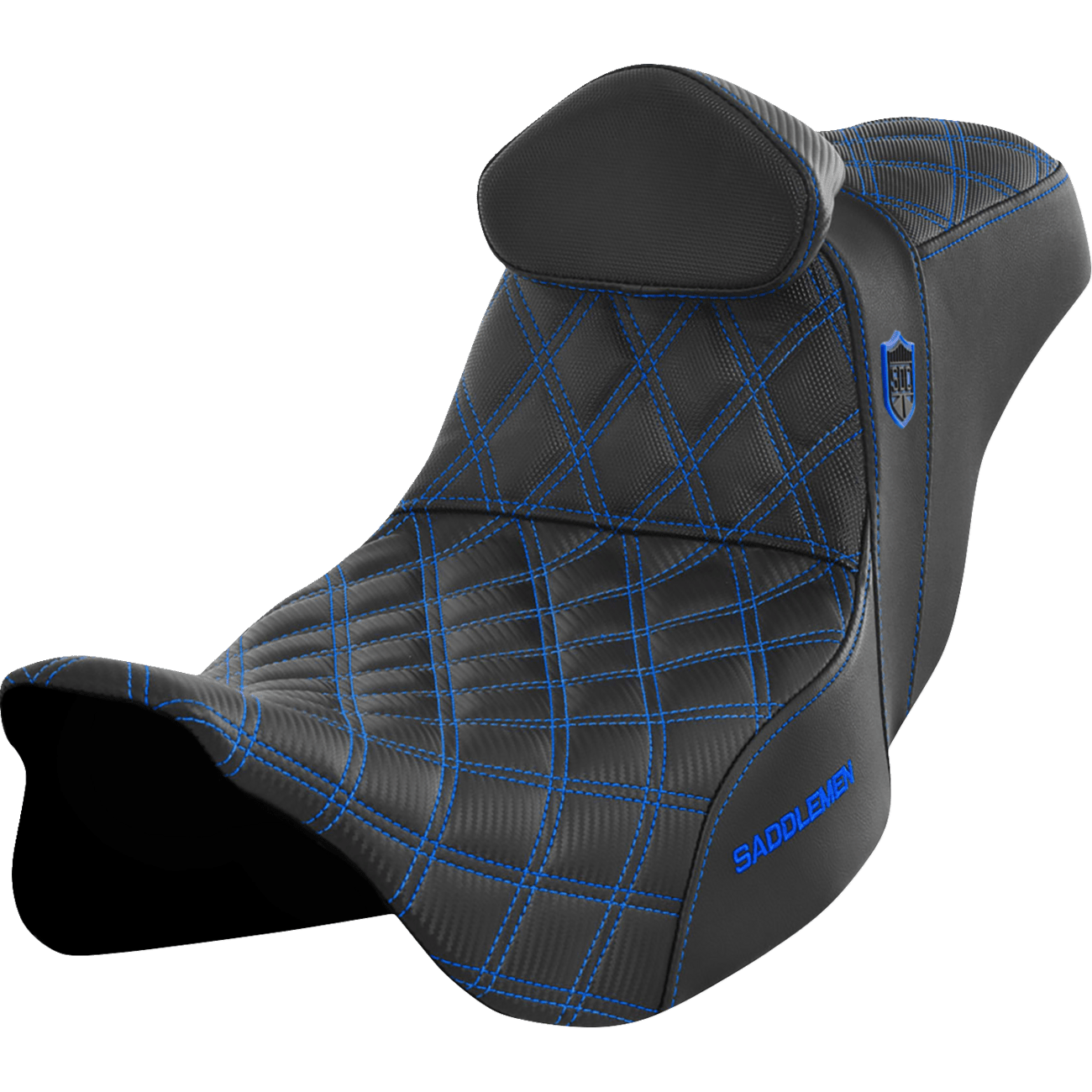 SADDLEMEN Pro Series SDC Performance Seat with Backrest Blue Stitch FLH/FLT '08-'23 SC80807BLURT