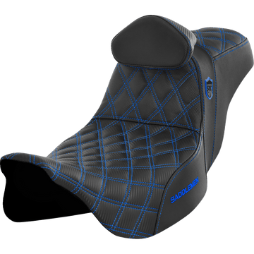 SADDLEMEN Pro Series SDC Performance Seat with Backrest Blue Stitch FLH/FLT '08-'23 SC80807BLURT