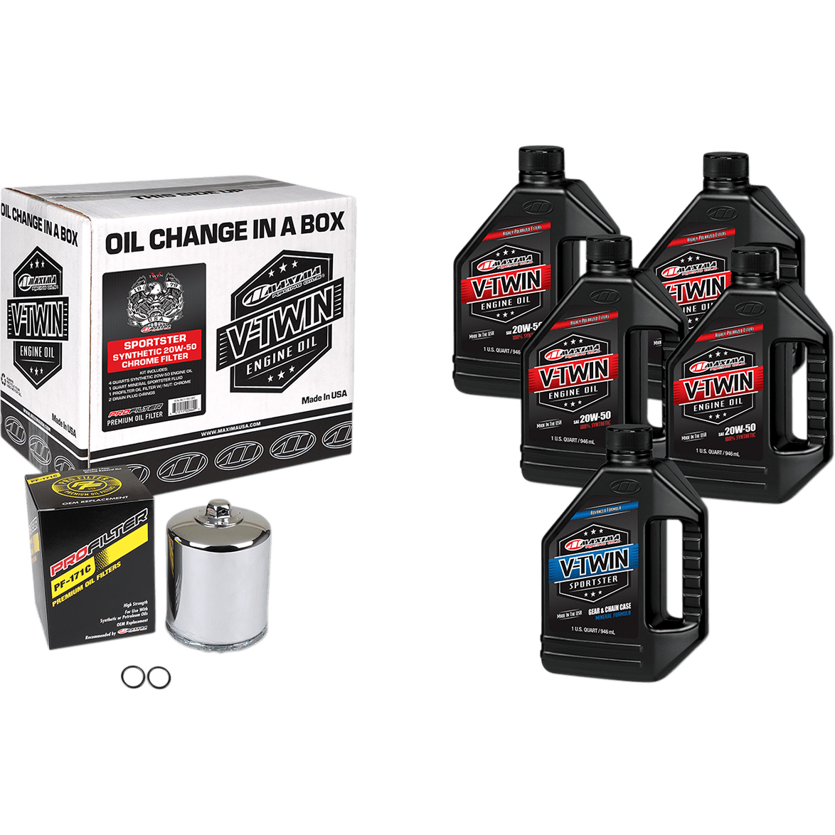 MAXIMA RACING OIL Sportster Synthetic 20W-50 Oil Change Kit Chrome Filter 90119015PC