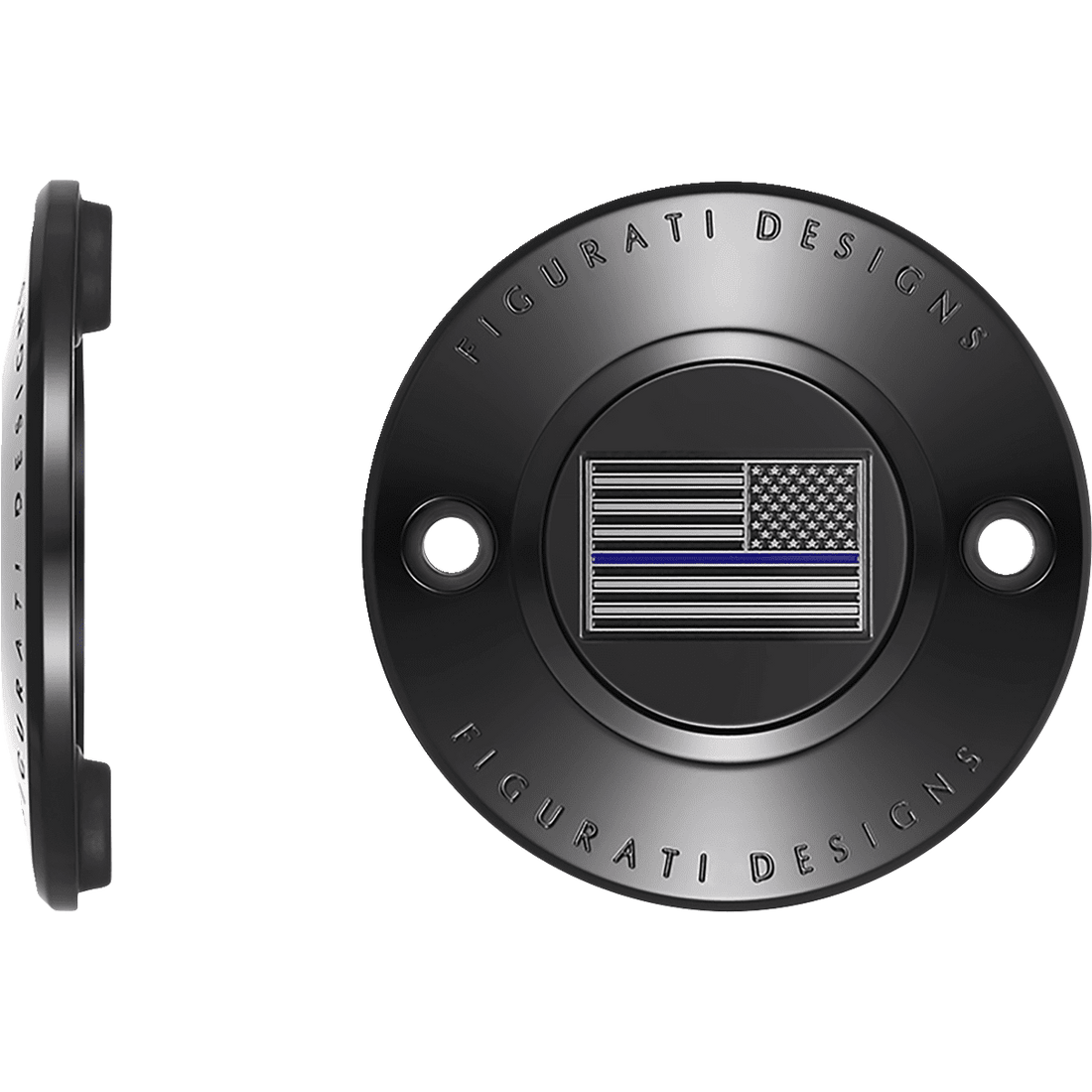 FIGURATI DESIGNS Timing Cover 2 Hole Blue Line American Flag Black FD71TC2HBLK