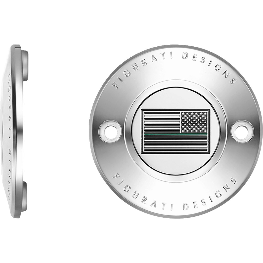 FIGURATI DESIGNS Timing Cover 2 Hole Green Line American Flag Stainless Steel FD72TC2HSS