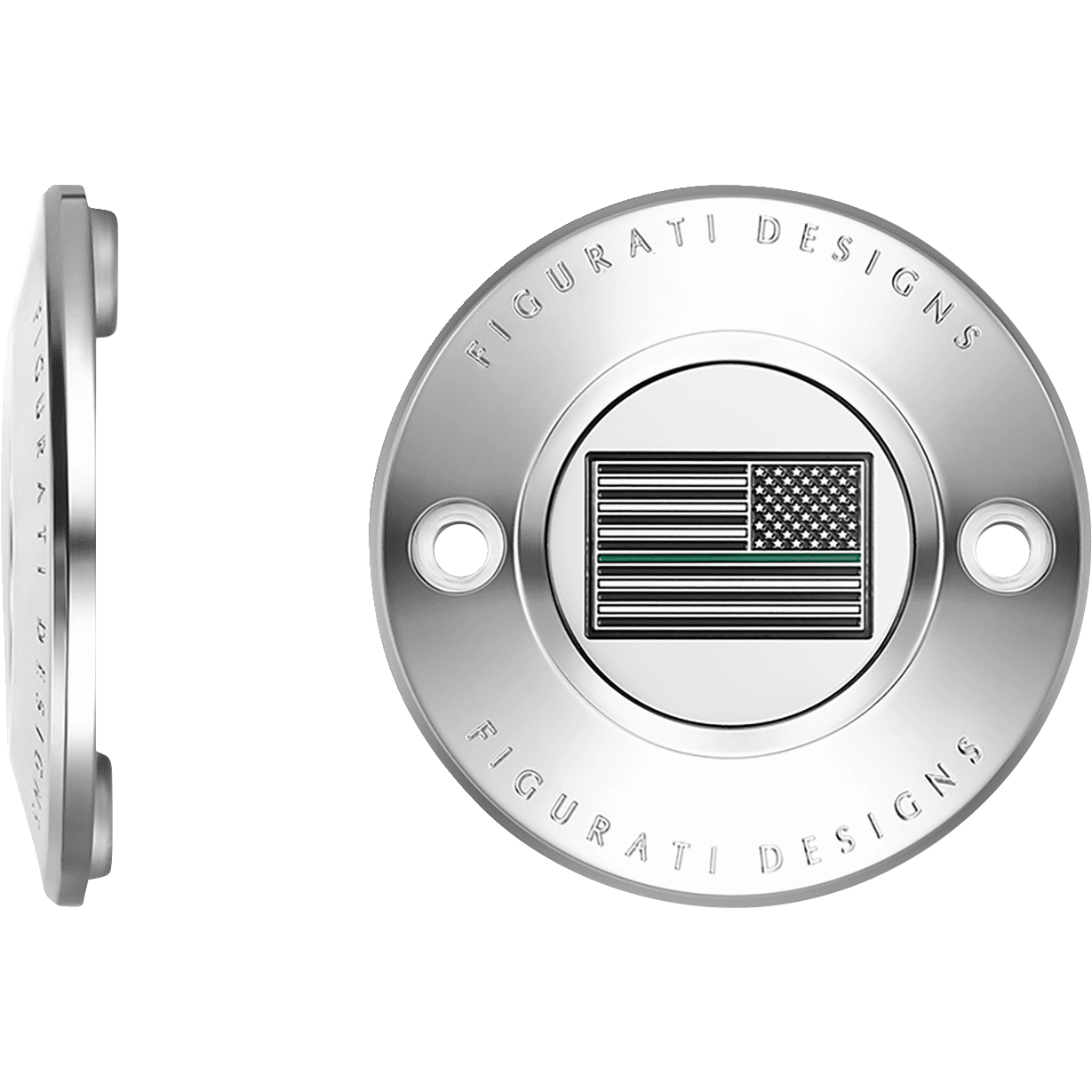 FIGURATI DESIGNS Timing Cover 2 Hole Green Line American Flag Stainless Steel FD72TC2HSS