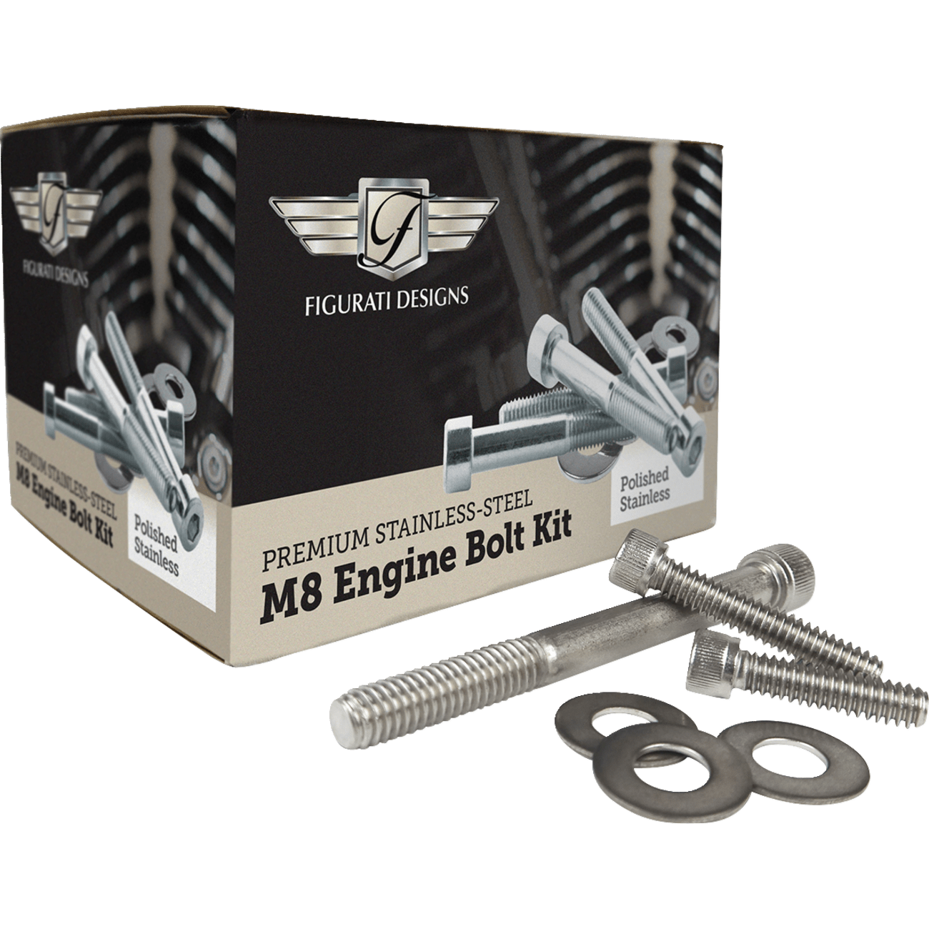 FIGURATI DESIGNS Engine Bolt Kit Polished M8 FD100M8 BOLTSS