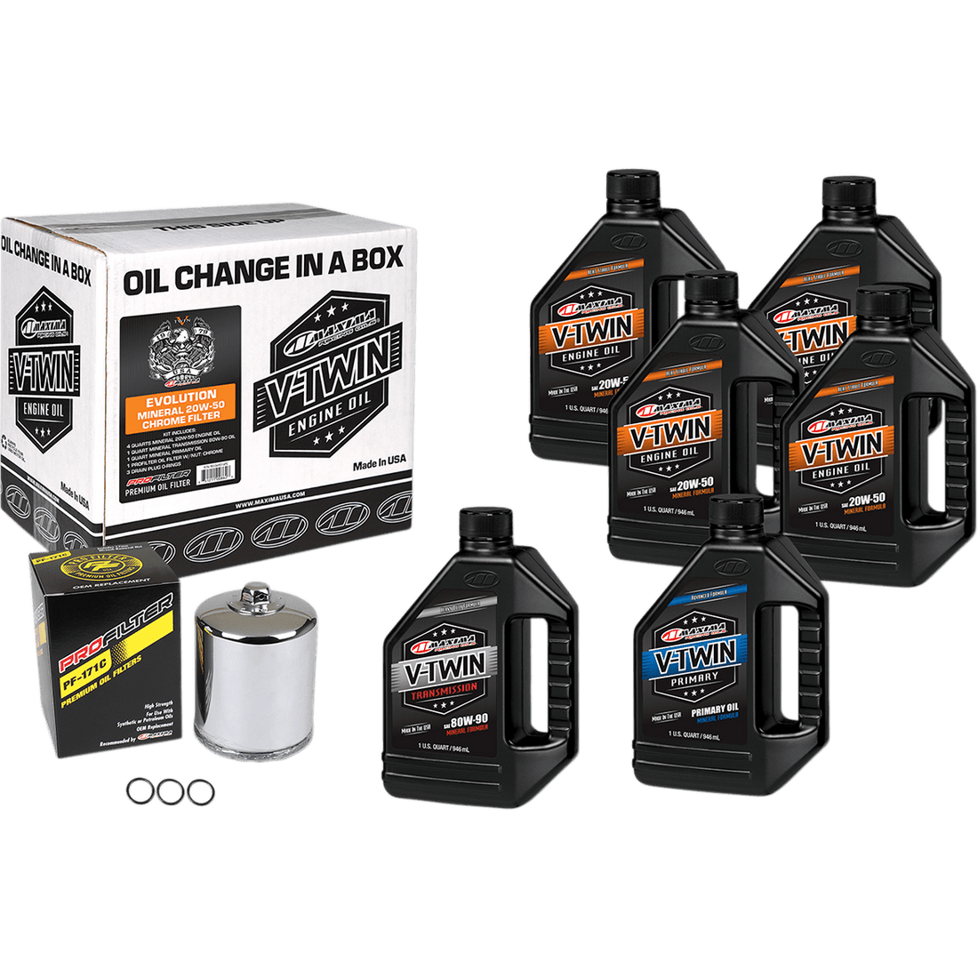 MAXIMA RACING OIL Evolution Mineral 20W-50 Oil Change Kit Chrome Filter 90069016PC