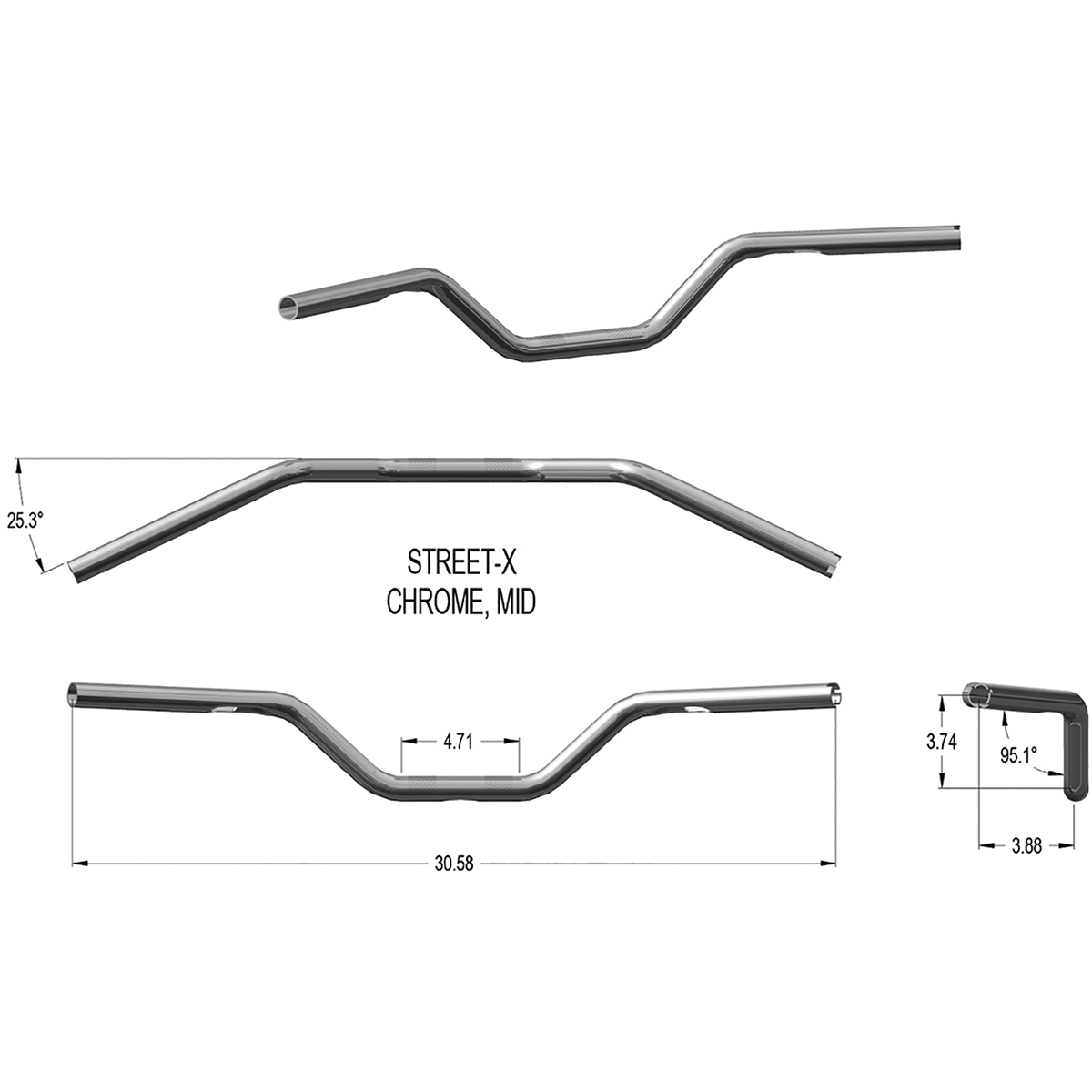 KHROME WERKS Handlebar Mid Bend Chrome 300901