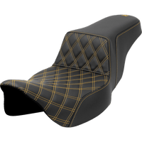 SADDLEMEN Step-Up Seat Front Lattice Stitch Gold Stitch Extended Reach FLH/FLT '08-'23 A80807E172GOL