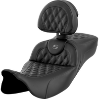 SADDLEMEN Roadsofa™ Extended Reach Seat Lattice Stitch Dark Gray Stitch with Backrest FL '08-'23 A80807R184GRE