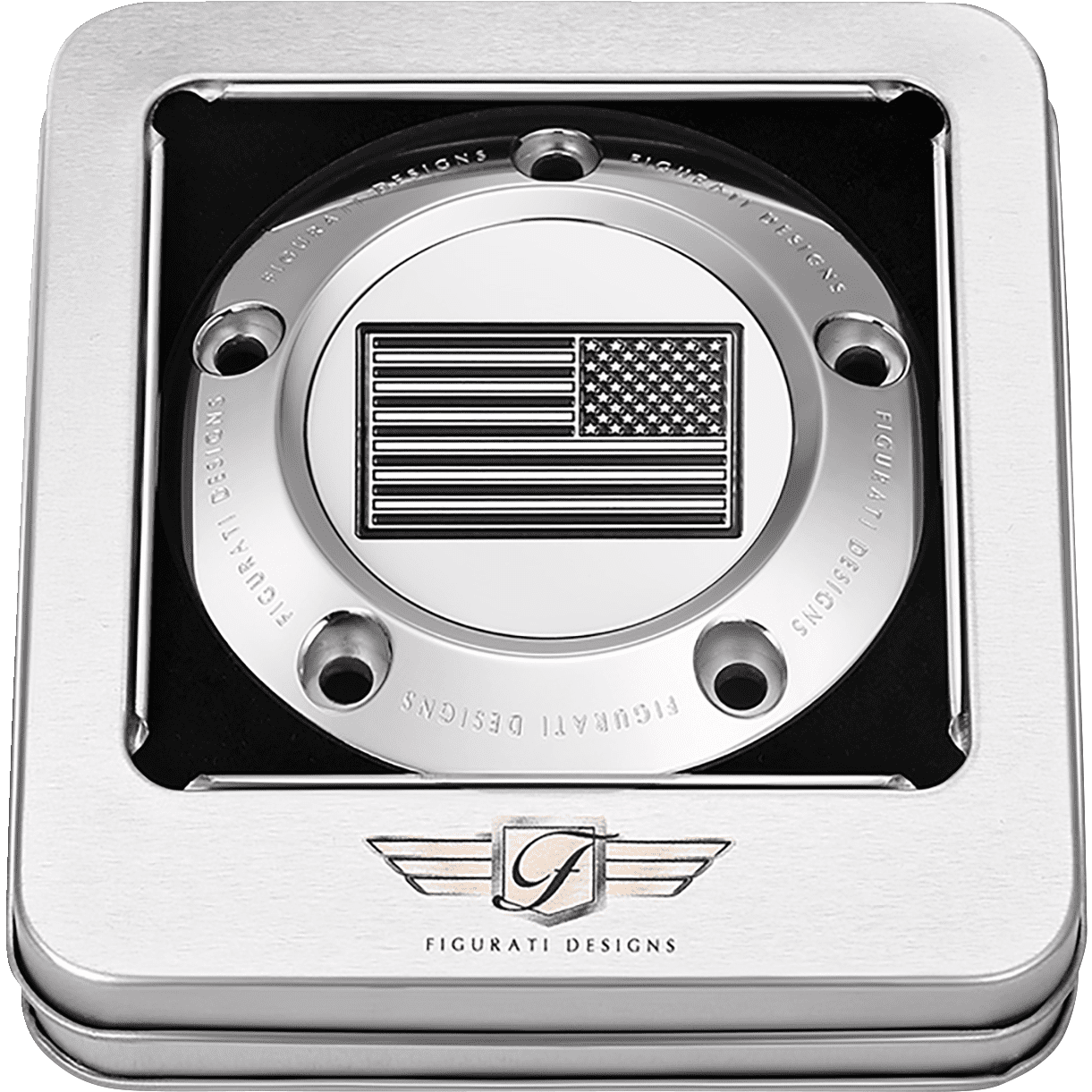 FIGURATI DESIGNS Timing Cover 5 Hole American Flag Contrast Cut Stainless Steel FD26RTC5HSS