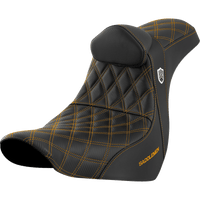 SADDLEMEN Pro Series SDC Performance Seat with Backrest Gold Stitch FL/FX '18-'23 SC81829GOLRT