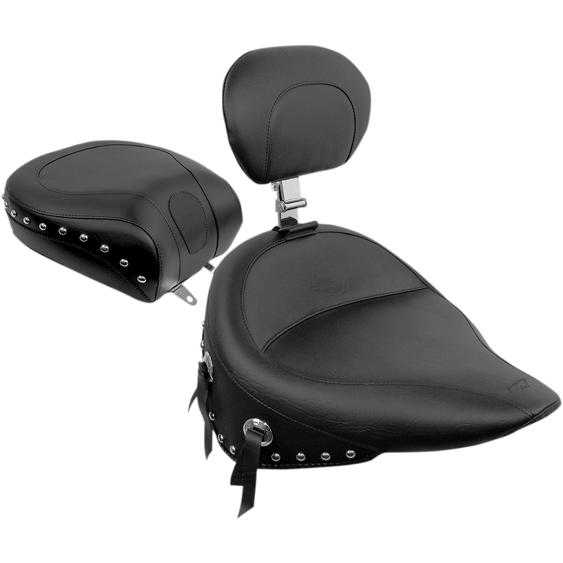 MUSTANG Wide Solo Seat With Backrest Black Studded W/Concho Softail '84-'99 79104