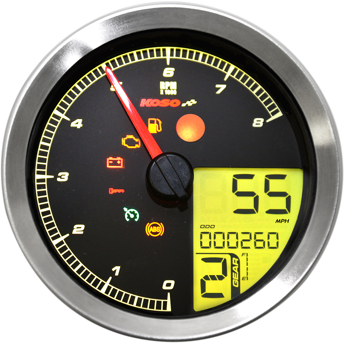 KOSO NORTH AMERICA Multi-Function Speedometer/Tachometer HD-04 Chrome BA051201