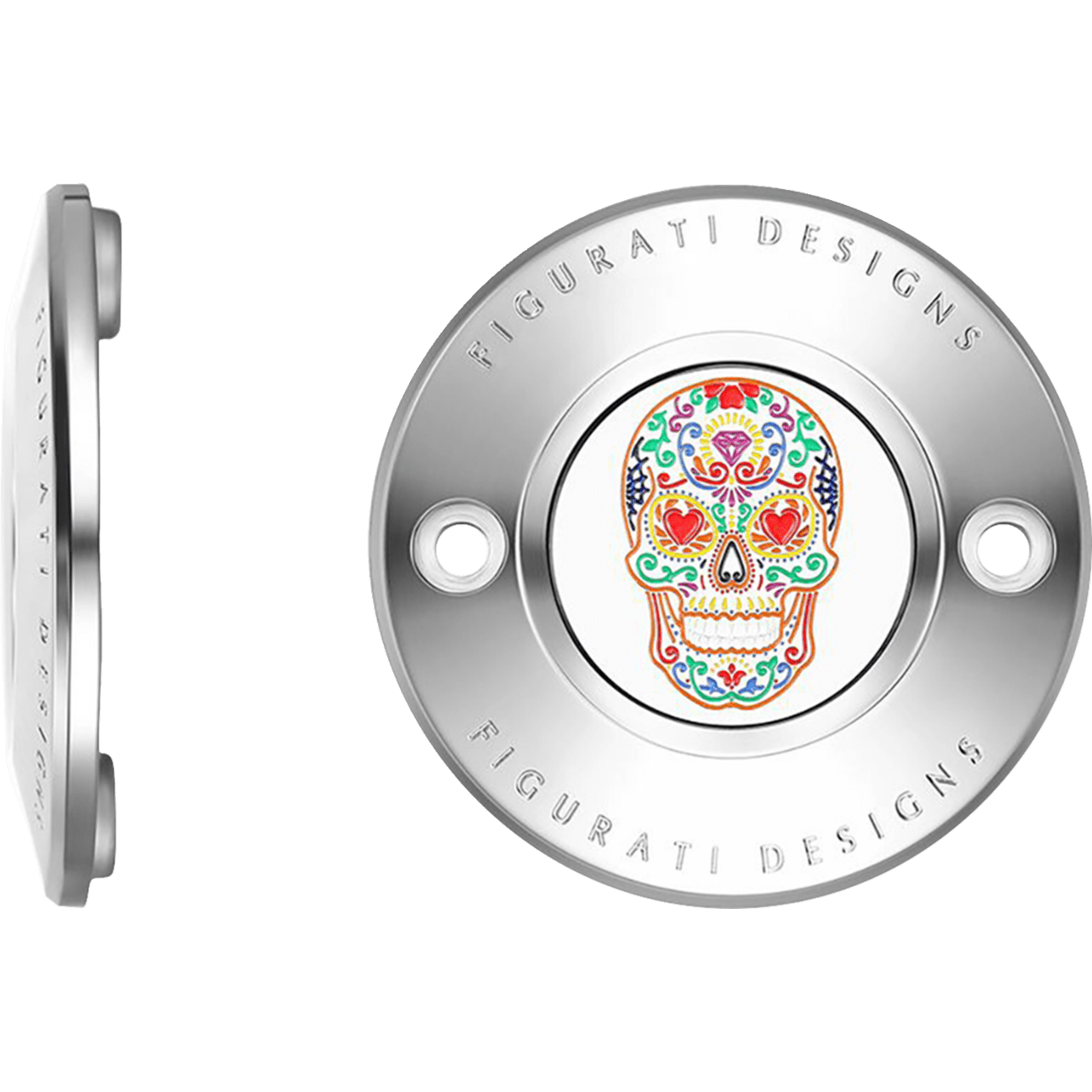 FIGURATI DESIGNS Timing Cover 2 Hole Sugar Skull Mirror Polished Stainless Steel FD30TC2HSS