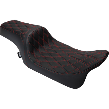 DRAG SPECIALTIES Predator 1Up Seat Vinyl Double Diamond Red Stitch FLH '08-'23