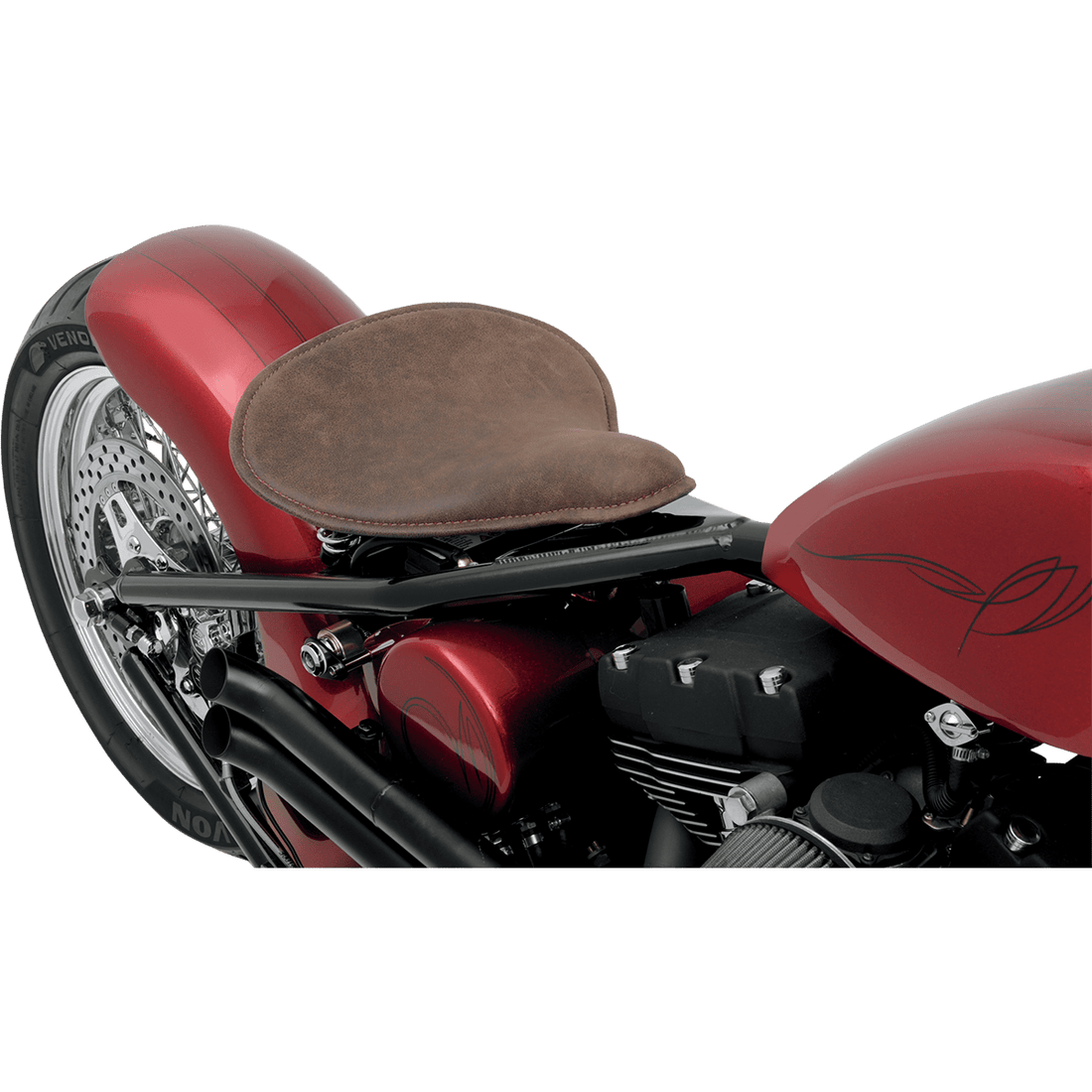 DRAG SPECIALTIES Spring Solo Seat Large Low-Profile Brown w/ Perimeter Stitch