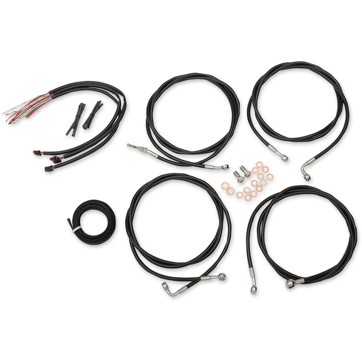 LA CHOPPERS Handlebar Cable/Brake Line Kit Complete 12" 14" Handlebars Black Vinyl LA8054KT213B