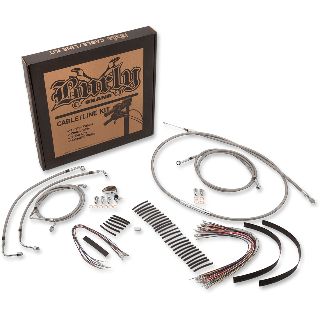 BURLY BRAND Handlebar Cable/Brake Line Kit Complete 13" Ape Hanger Handlebars Stainless Steel