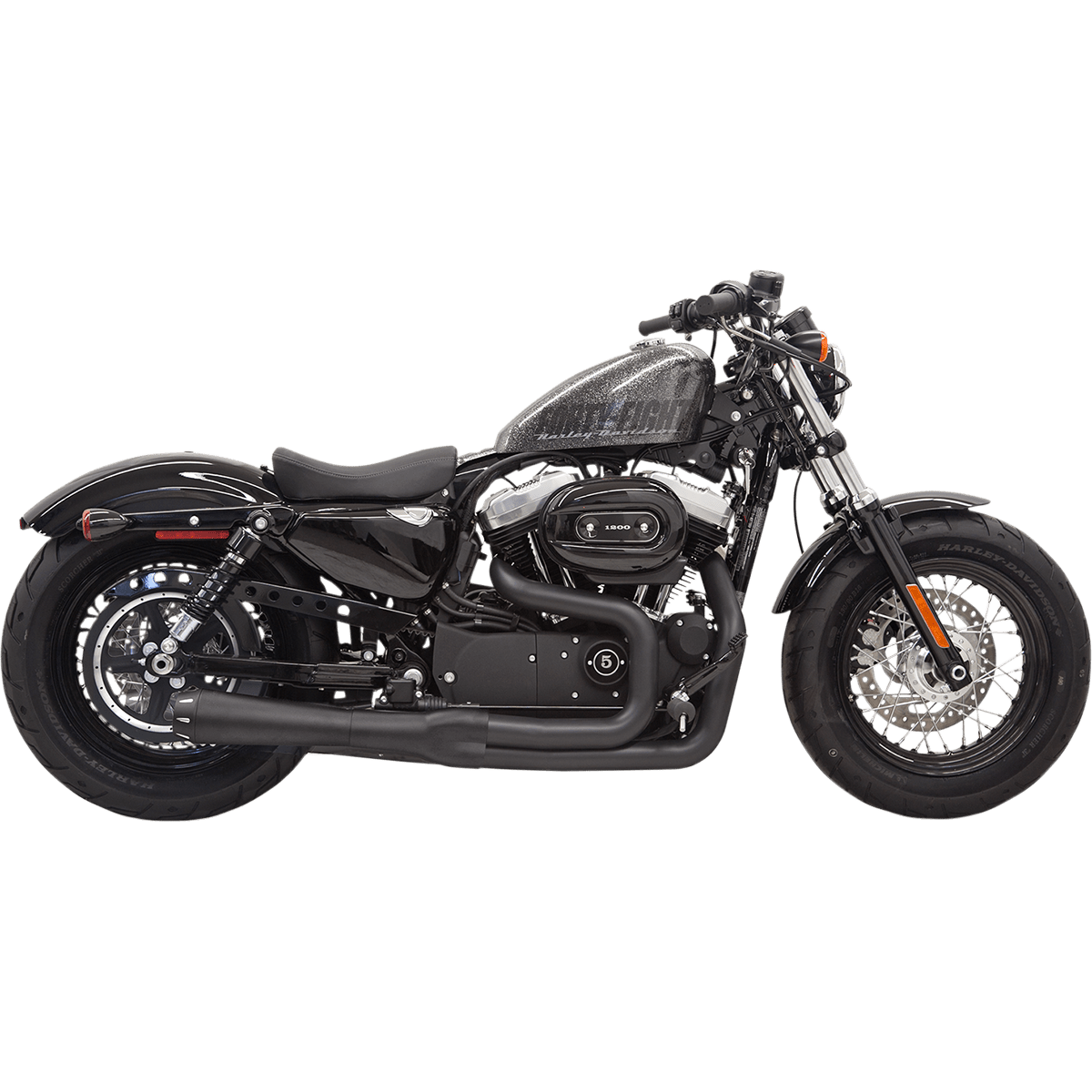 BASSANI XHAUST Mega Power Exhaust Black Short '14-'21 XL with Mid/Forward Controls 1X32RB