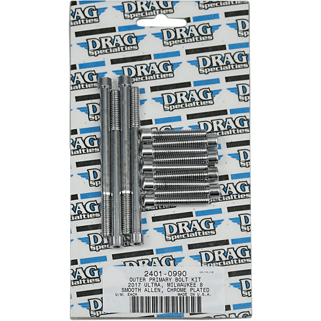 DRAG SPECIALTIES Bolt Kit Outer Primary Chrome Smooth M8