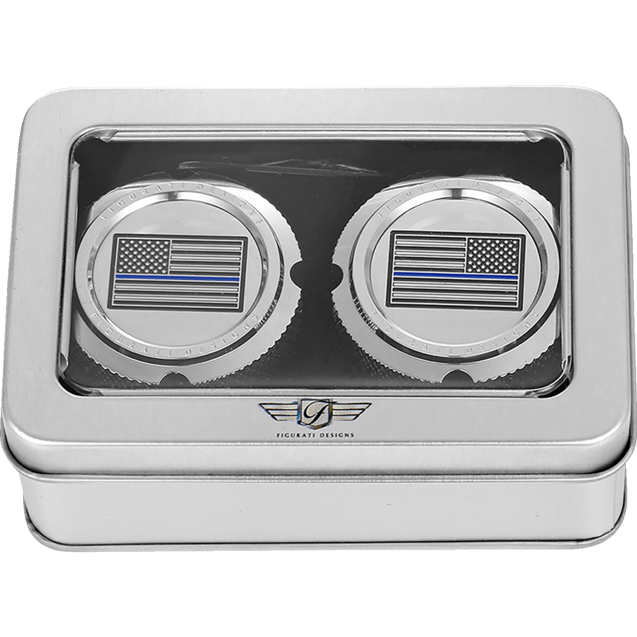 FIGURATI DESIGNS Axle Nut Cover Front Stainless Steel Blue Line Flag Silver FD70FACSS