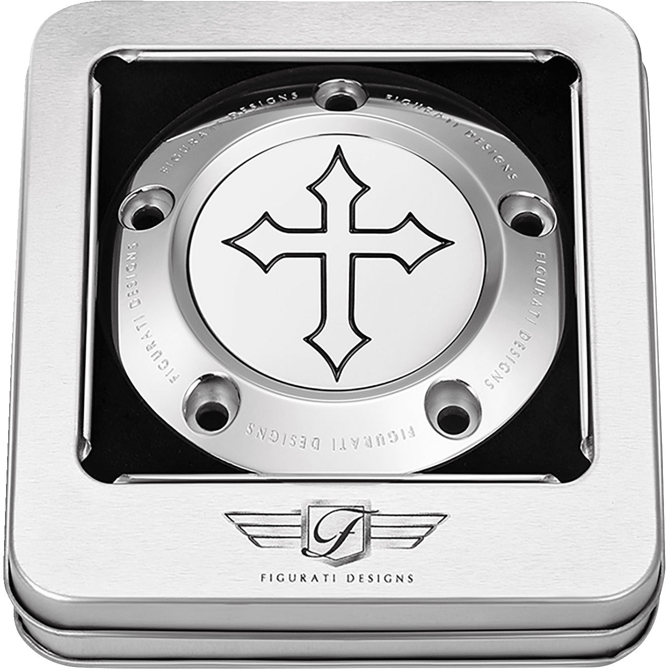 FIGURATI DESIGNS Timing Cover 5 Hole Cross Stainless Steel FD41TC5HSS