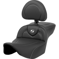 SADDLEMEN Roadsofa™ Extended Reach Seat Carbon Fiber Silver Stitch/Silver Logo w/ Backrest FL '23-'24 82307186BR