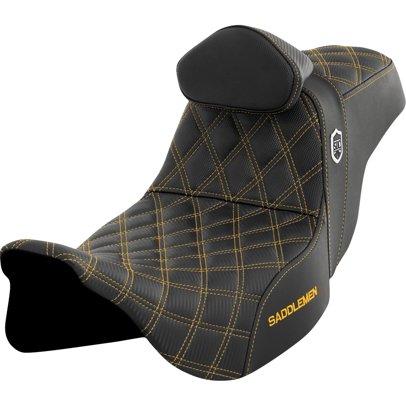 SADDLEMEN Pro Series SDC Performance Seat with Backrest Gold Stitch FLH/FLT '08-'23 SC80807GOLRT