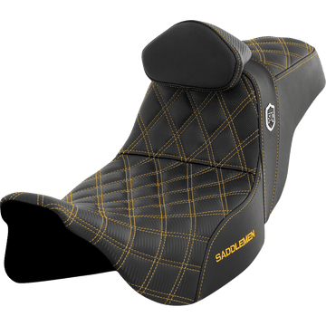 SADDLEMEN Pro Series SDC Performance Seat with Backrest Gold Stitch FLH/FLT '08-'23 SC80807GOLRT