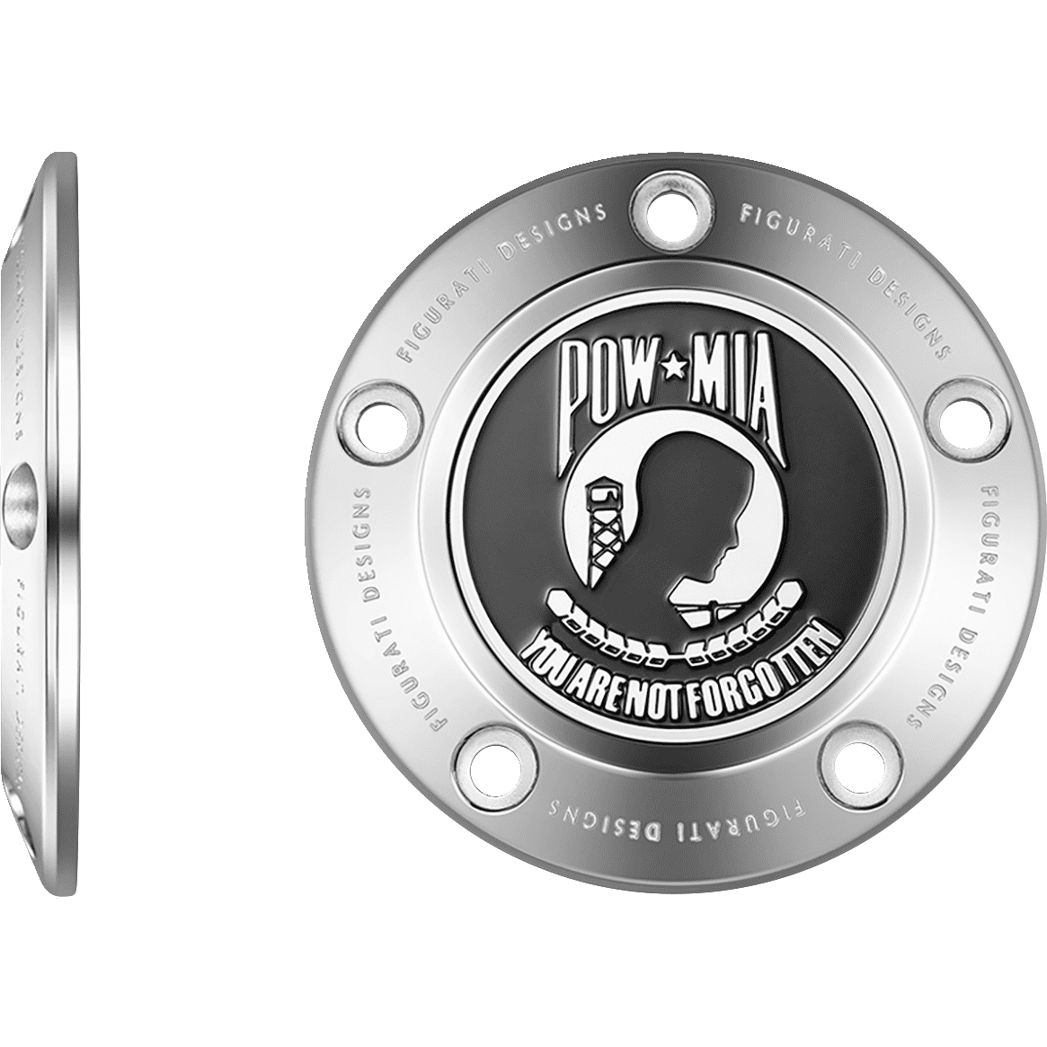 FIGURATI DESIGNS Timing Cover 5 Hole POW MIA Stainless Steel FD50TC5HSS