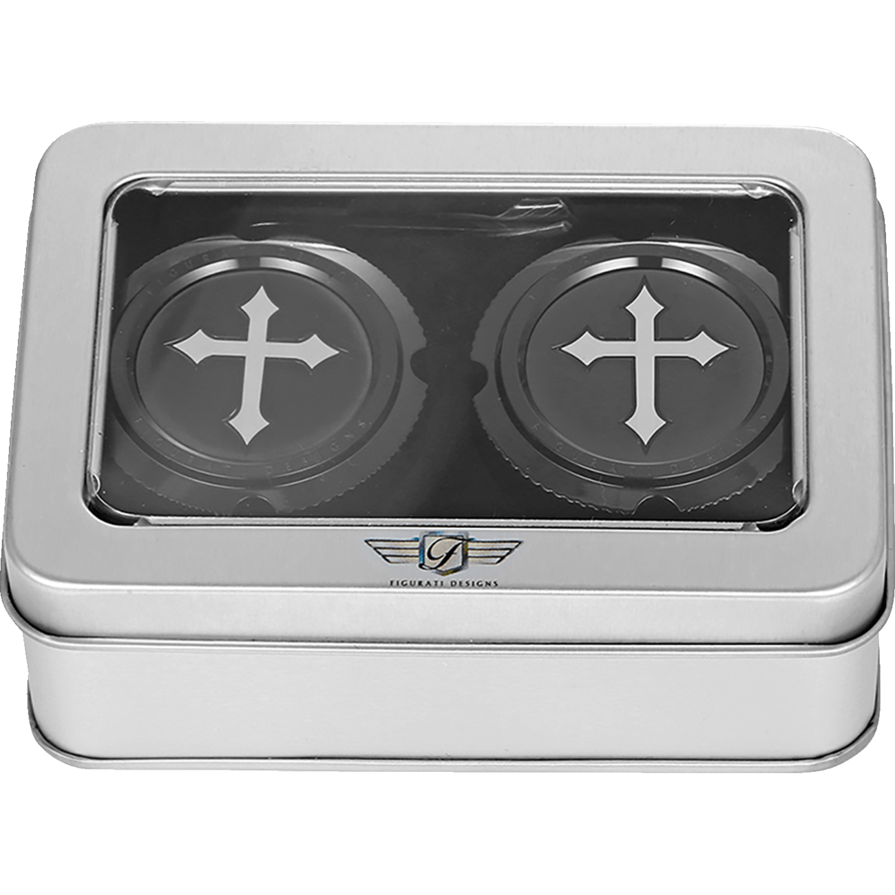 FIGURATI DESIGNS Axle Nut Cover Front Stainless Steel Cross Black FD41FACBK