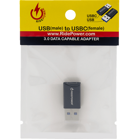 RidePower Male USB to Female USB-C Adapter Power Compact Black